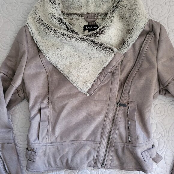 BEBE Suede Cowl Neck Moto Jacket - Picture 2 of 8